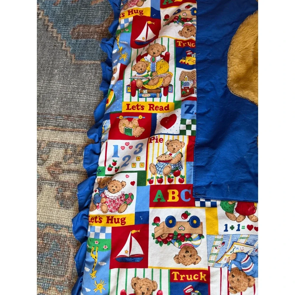 Handmade Teddy Bear Blanket Primary Colors Vintage‎ 80s 90s Nostalgic